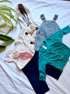 American Apparel Cardigan & Shirt Oshkosh Overalls Zara Jacket